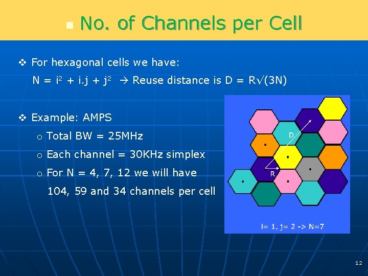 n No. of Channels per Cell v For hexagonal cells we have: N =