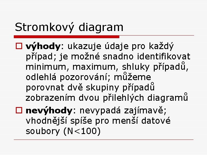 Stromkový diagram o výhody: ukazuje údaje pro každý případ; je možné snadno identifikovat minimum, Stromkový diagram o výhody: ukazuje údaje pro každý případ; je možné snadno identifikovat minimum,