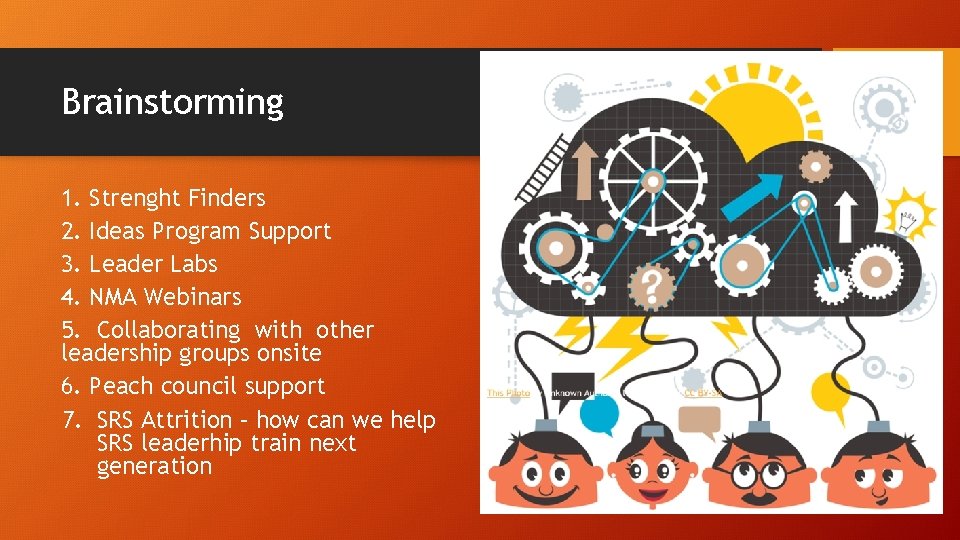 Brainstorming 1. Strenght Finders 2. Ideas Program Support 3. Leader Labs 4. NMA Webinars