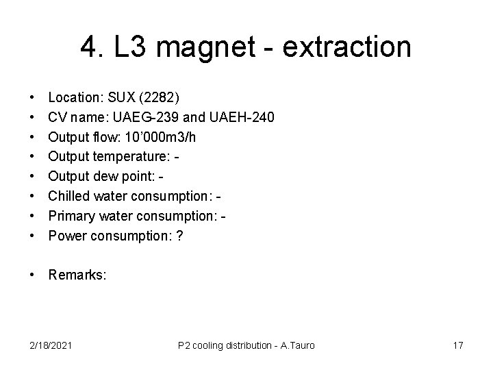 4. L 3 magnet - extraction • • Location: SUX (2282) CV name: UAEG-239