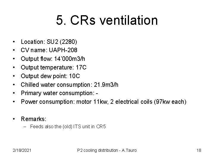 5. CRs ventilation • • Location: SU 2 (2280) CV name: UAPH-208 Output flow:
