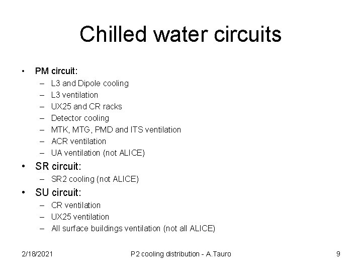 Chilled water circuits • PM circuit: – – – – L 3 and Dipole