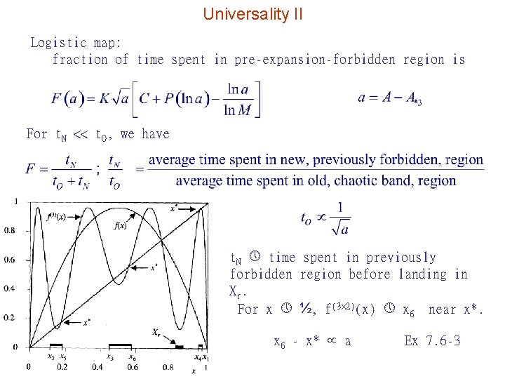 Universality II Logistic map: fraction of time spent in pre-expansion-forbidden region is For t.