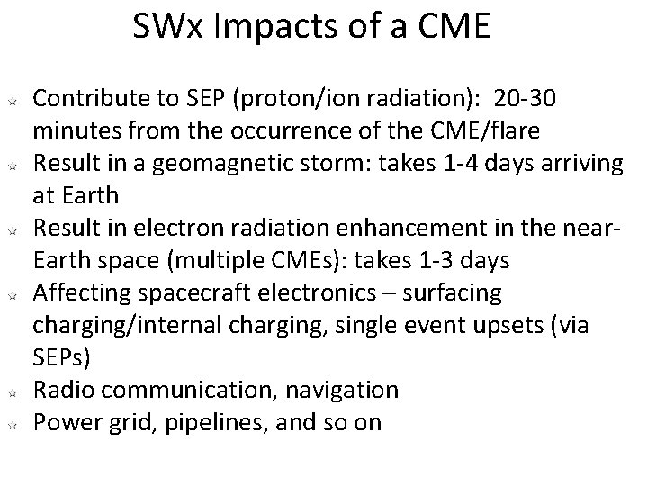 SWx Impacts of a CME Contribute to SEP (proton/ion radiation): 20 -30 minutes from
