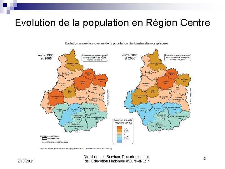 Evolution de la population en Région Centre 2/18/2021 Direction des Services Départementaux de l’Éducation