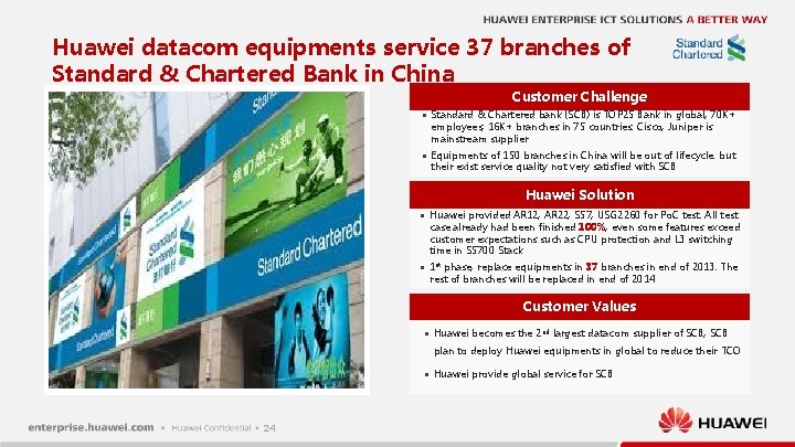 Huawei datacom equipments service 37 branches of Standard & Chartered Bank in China Customer