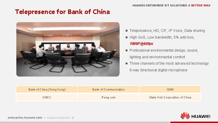 Telepresence for Bank of China n Telepresence, HD, CIF, IP Voice, Data sharing n