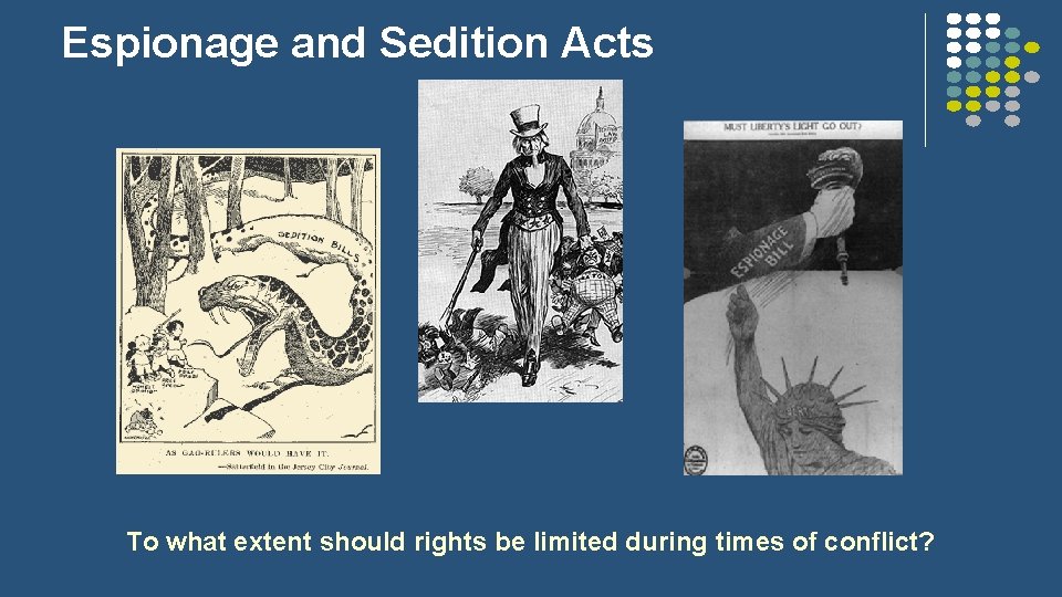 Espionage and Sedition Acts To what extent should rights be limited during times of