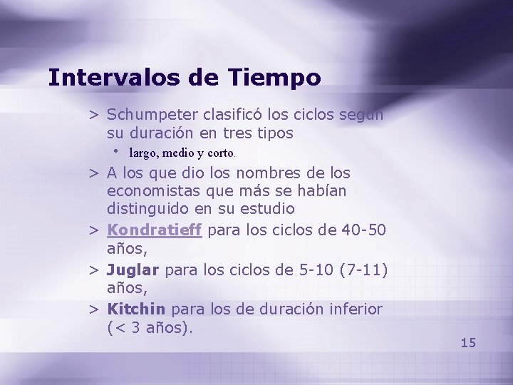 Intervalos de Tiempo > Schumpeter clasificó los ciclos según su duración en tres tipos Intervalos de Tiempo > Schumpeter clasificó los ciclos según su duración en tres tipos