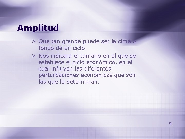 Amplitud > Que tan grande puede ser la cima o fondo de un ciclo. Amplitud > Que tan grande puede ser la cima o fondo de un ciclo.
