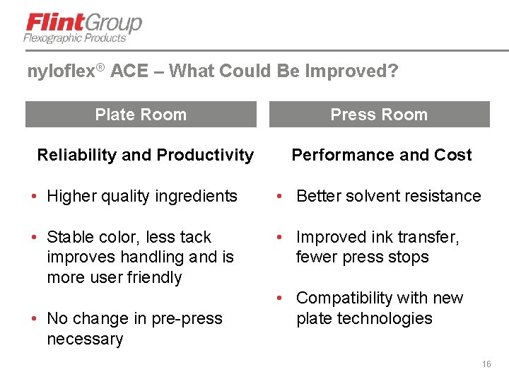 nyloflex® ACE – What Could Be Improved? Plate Room Press Room Reliability and Productivity