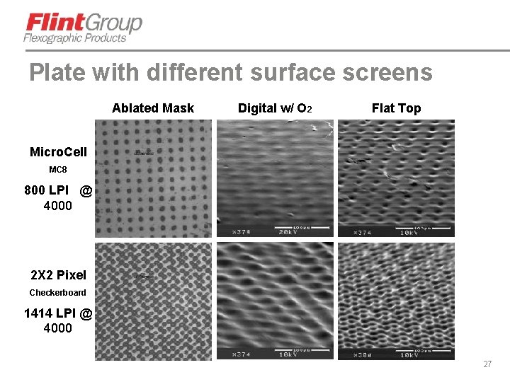 Plate with different surface screens Ablated Mask Digital w/ O 2 Flat Top Micro.