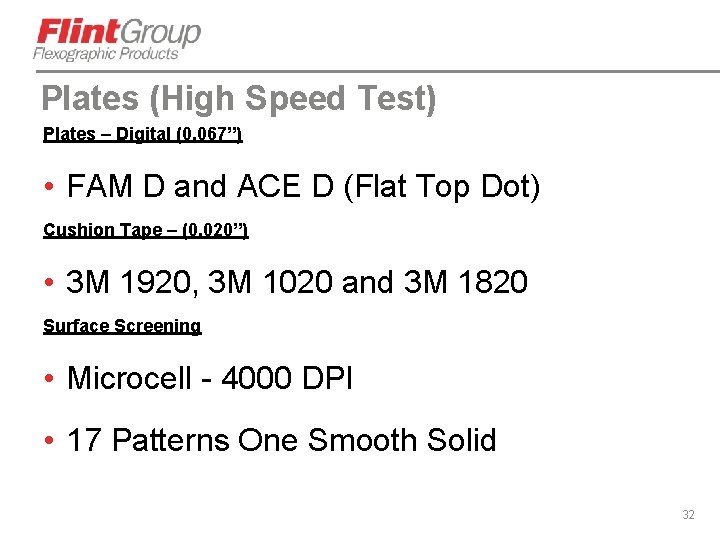 Plates (High Speed Test) Plates – Digital (0. 067”) • FAM D and ACE