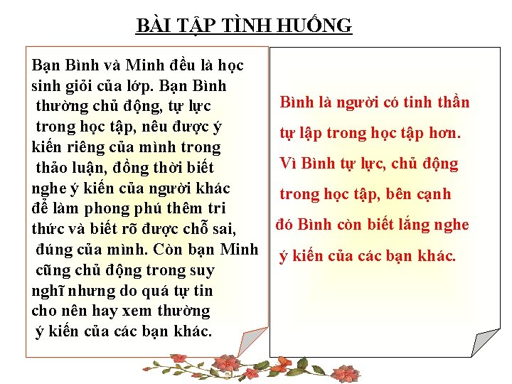 BÀI TẬP TÌNH HUỐNG Bạn Bình và Minh đều là học sinh giỏi của