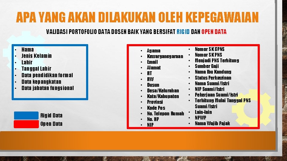 APA YANG AKAN DILAKUKAN OLEH KEPEGAWAIAN VALIDASI PORTOFOLIO DATA DOSEN BAIK YANG BERSIFAT RIGID