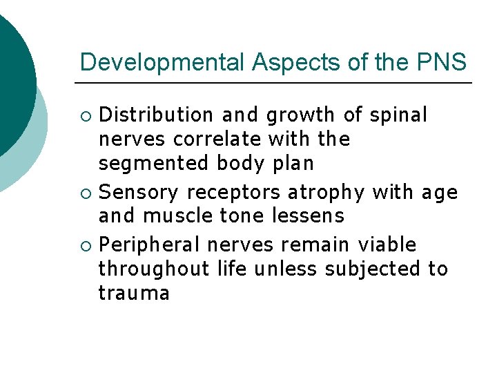 Developmental Aspects of the PNS Distribution and growth of spinal nerves correlate with the