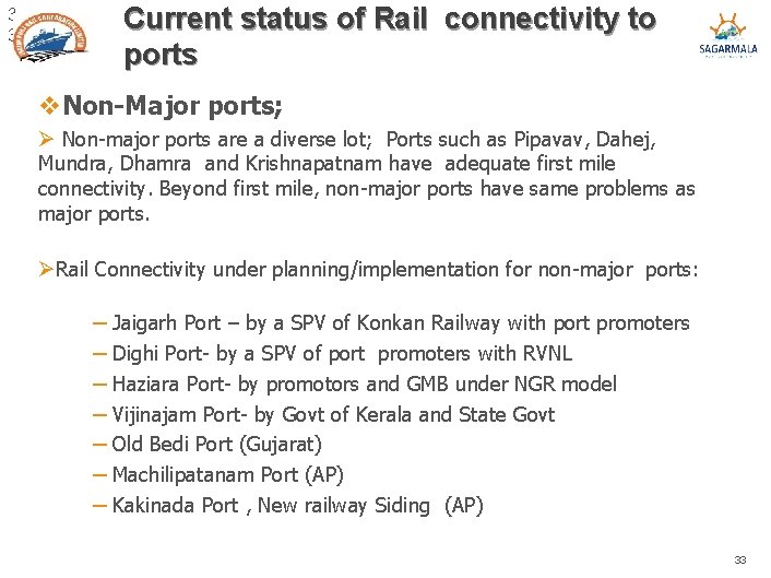 3 3 Current status of Rail connectivity to ports v. Non-Major ports; Ø Non-major 3 3 Current status of Rail connectivity to ports v. Non-Major ports; Ø Non-major