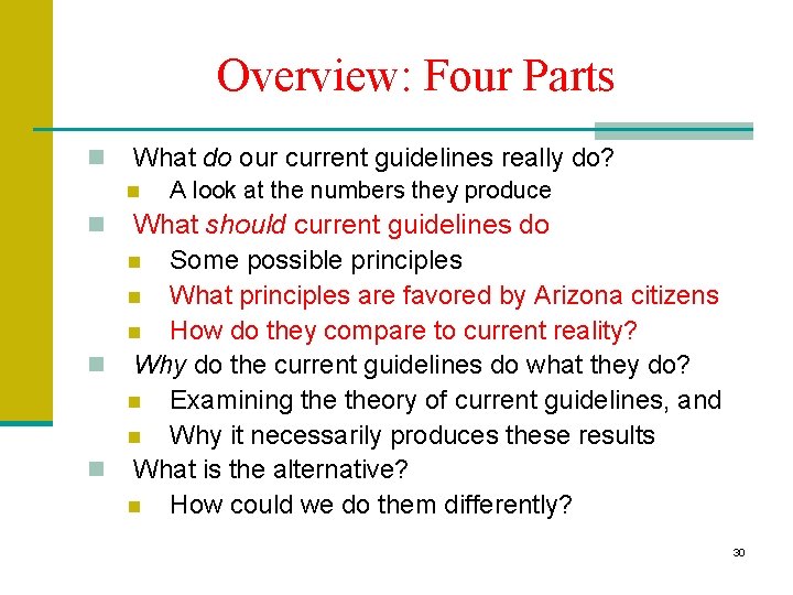 Overview: Four Parts n What do our current guidelines really do? n A look Overview: Four Parts n What do our current guidelines really do? n A look