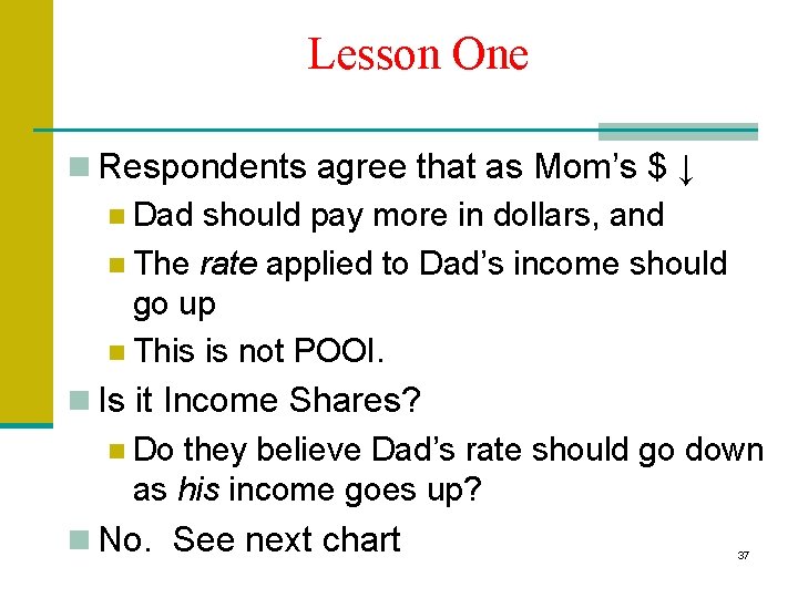 Lesson One n Respondents agree that as Mom’s $ ↓ n Dad should pay Lesson One n Respondents agree that as Mom’s $ ↓ n Dad should pay