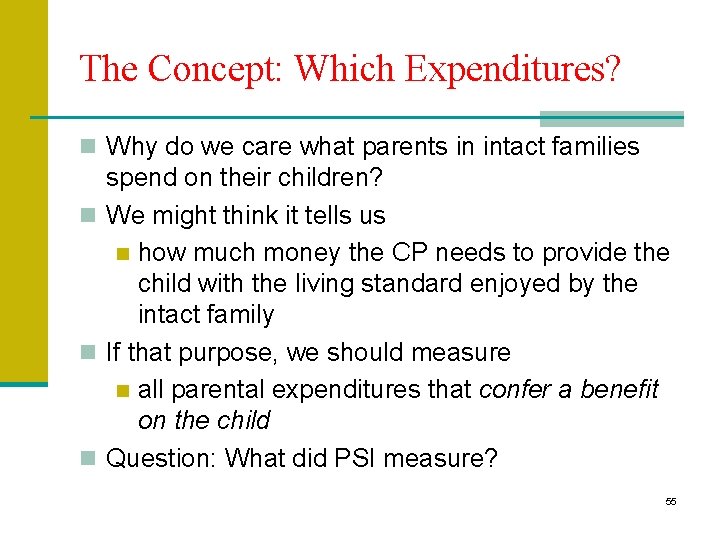 The Concept: Which Expenditures? n Why do we care what parents in intact families The Concept: Which Expenditures? n Why do we care what parents in intact families