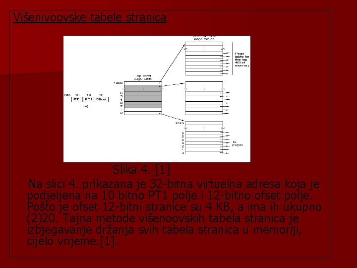 Višenivoovske tabele stranica Slika 4. [1] Na slici 4. prikazana je 32 -bitna virtuelna