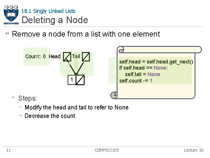 18. 1 Singly Linked Lists Deleting a Node Remove a node from a list 18. 1 Singly Linked Lists Deleting a Node Remove a node from a list