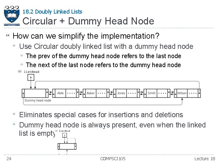 18. 2 Doubly Linked Lists Circular + Dummy Head Node How can we simplify 18. 2 Doubly Linked Lists Circular + Dummy Head Node How can we simplify