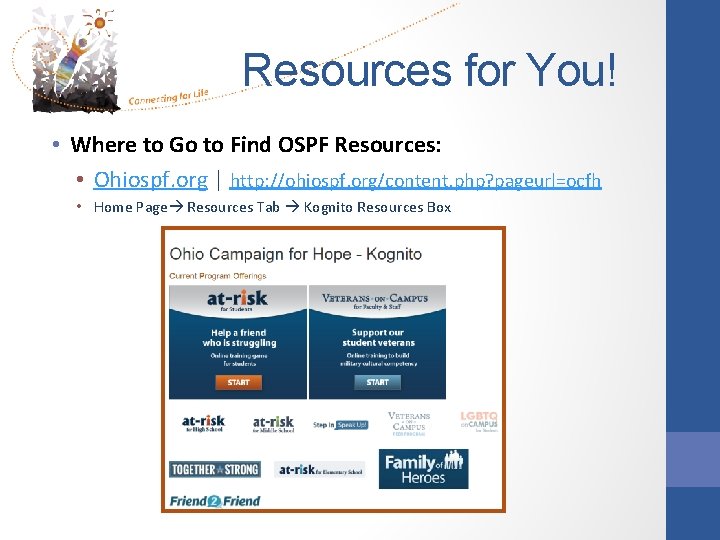 Resources for You! • Where to Go to Find OSPF Resources: • Ohiospf. org