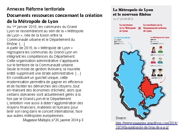 Annexes Réforme territoriale Documents ressources concernant la création de la Métropole de Lyon Au
