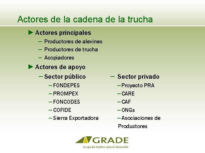 Actores de la cadena de la trucha ► Actores principales − Productores de alevines