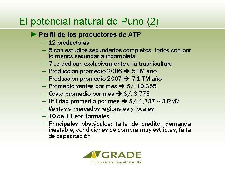 El potencial natural de Puno (2) ► Perfil de los productores de ATP −