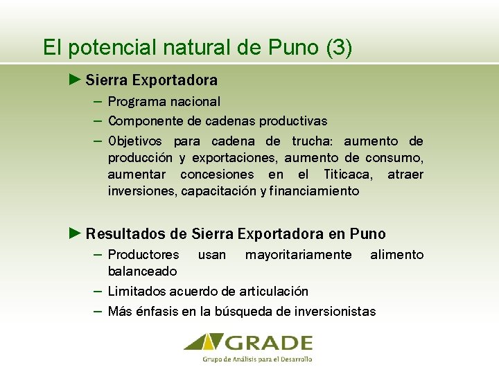 El potencial natural de Puno (3) ► Sierra Exportadora − Programa nacional − Componente