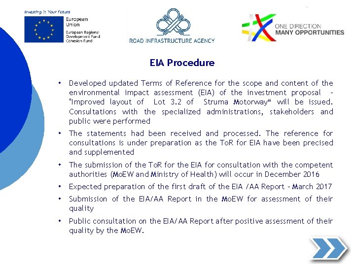  EIA Procedure • Developed updated Terms of Reference for the scope and content