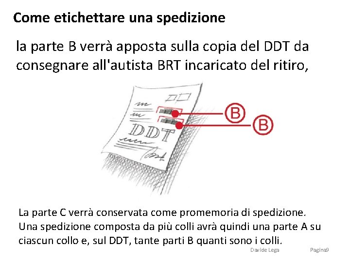 Come etichettare una spedizione la parte B verrà apposta sulla copia del DDT da