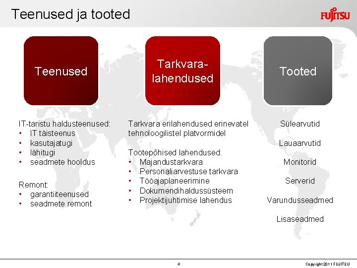 Teenused ja tooted Teenused IT-taristu haldusteenused: • IT täisteenus • kasutajatugi • lähitugi • Teenused ja tooted Teenused IT-taristu haldusteenused: • IT täisteenus • kasutajatugi • lähitugi •