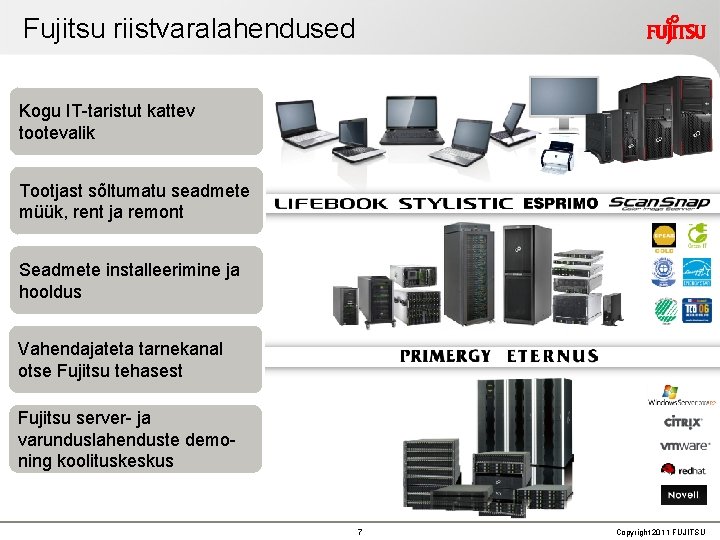 Fujitsu riistvaralahendused Kogu IT-taristut kattev tootevalik Tootjast sõltumatu seadmete müük, rent ja remont Seadmete Fujitsu riistvaralahendused Kogu IT-taristut kattev tootevalik Tootjast sõltumatu seadmete müük, rent ja remont Seadmete
