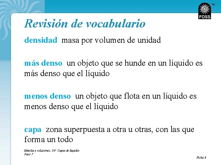 TM Revisión de vocabulario densidad masa por volumen de unidad más denso un objeto