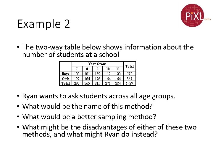 Example 2 • The two-way table below shows information about the number of students Example 2 • The two-way table below shows information about the number of students