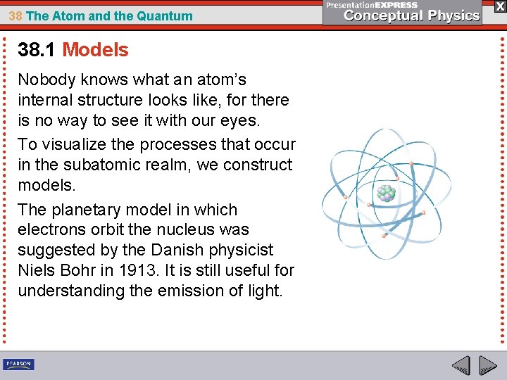 38 The Atom and the Quantum 38. 1 Models Nobody knows what an atom’s