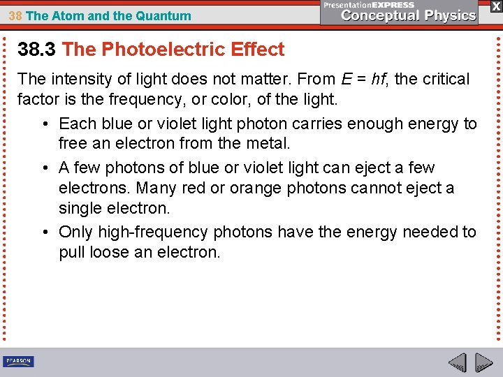 38 The Atom and the Quantum 38. 3 The Photoelectric Effect The intensity of