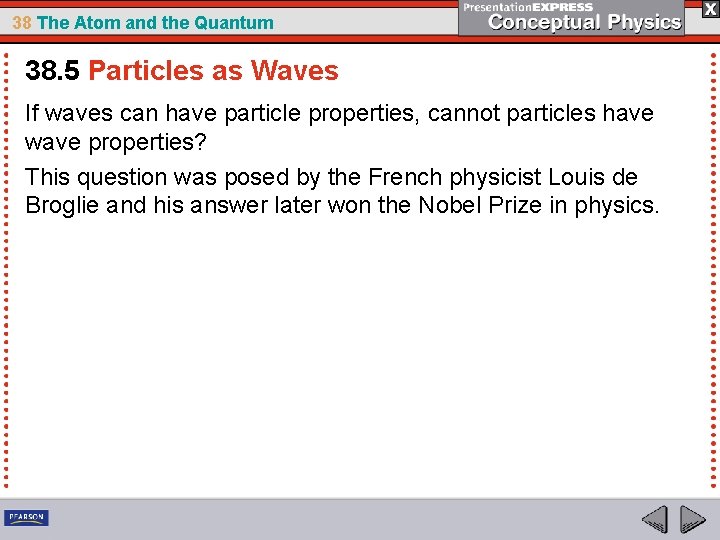38 The Atom and the Quantum 38. 5 Particles as Waves If waves can