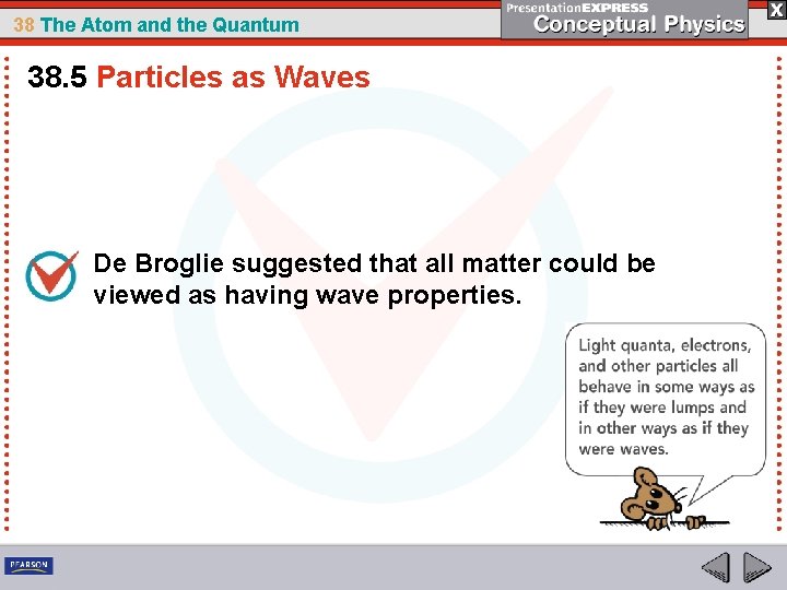 38 The Atom and the Quantum 38. 5 Particles as Waves De Broglie suggested