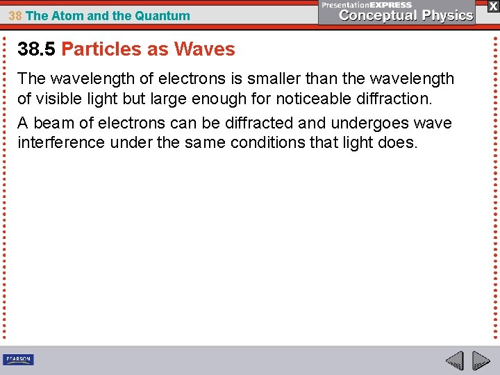 38 The Atom and the Quantum 38. 5 Particles as Waves The wavelength of