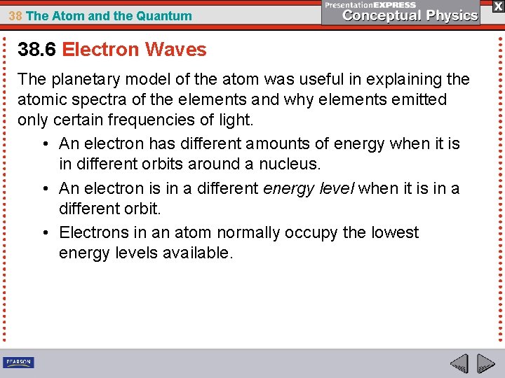 38 The Atom and the Quantum 38. 6 Electron Waves The planetary model of