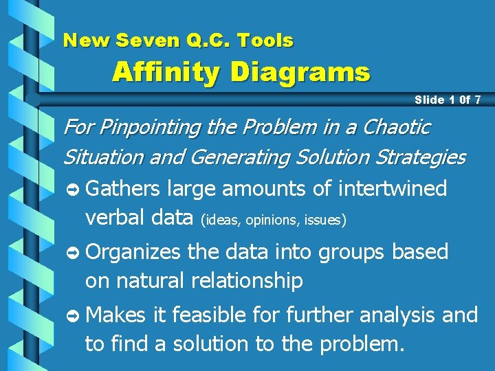 New Seven Q. C. Tools Affinity Diagrams Slide 1 0 f 7 For Pinpointing