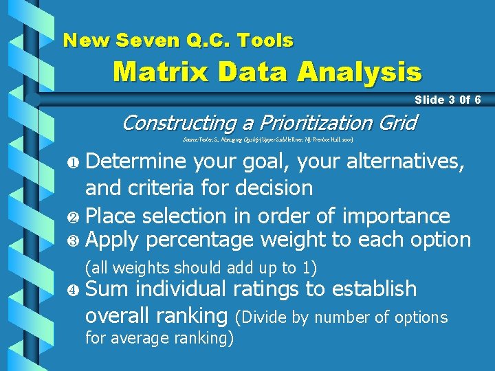 New Seven Q. C. Tools Matrix Data Analysis Slide 3 0 f 6 Constructing