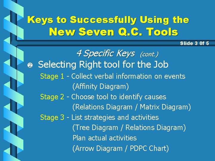 Keys to Successfully Using the New Seven Q. C. Tools Slide 3 0 f