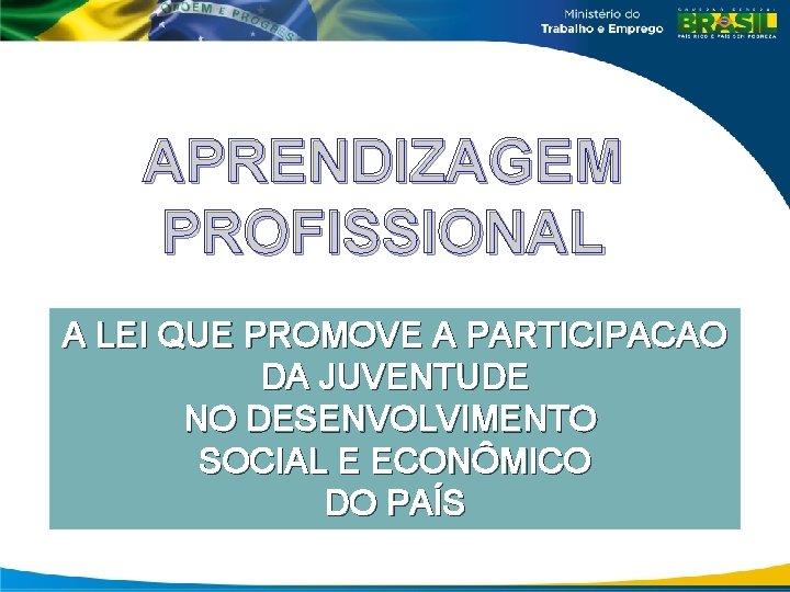 APRENDIZAGEM PROFISSIONAL APRENDIZAGEM a lei que promove PROFISSIONAL trabalho decente para a juventude e