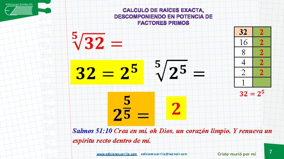 32 16 8 4 2 1 2 2 2 Salmos 51: 10 Crea en