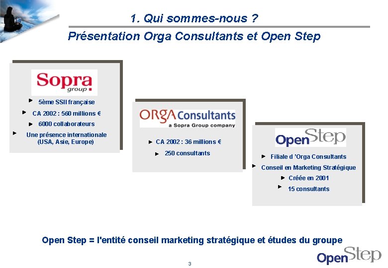 1. Qui sommes-nous ? Présentation Orga Consultants et Open Step 5ème SSII française CA